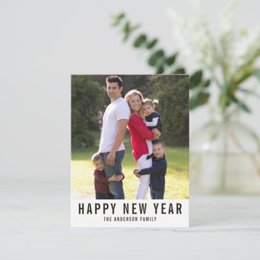 Modern Eenvoudig Gelukkig Nieuwjaar 4 Foto Goud Co Feestdagenkaart (Staand voorkant)