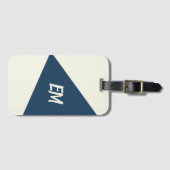 Modern eenvoudig geometrisch blauw en crème bagagelabel (Voorkant (horizontaal))