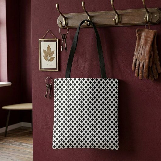 Modern eenvoudig geruit zwart wit winkelen tote bag