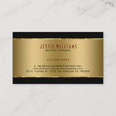 Modern eenvoudig glanzend metallic goud op zwart visitekaartje (Achterkant)