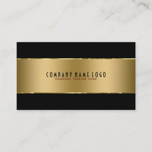 Modern eenvoudig glanzend metallic goud op zwart visitekaartje (Voorkant)