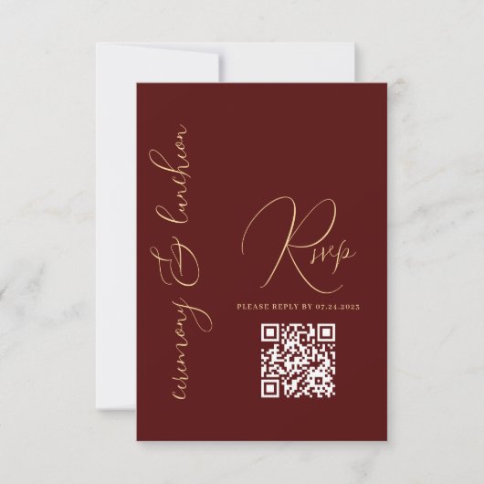 Modern Eenvoudig Goud Bourgogne Rood QR Bat Mitzva RSVP Kaartje (Voorkant)
