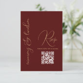Modern Eenvoudig Goud Bourgogne Rood QR Bat Mitzva RSVP Kaartje (Staand voorkant)