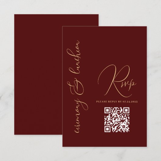 Modern Eenvoudig Goud Bourgogne Rood QR Bat Mitzva RSVP Kaartje (Voorkant / Achterkant)
