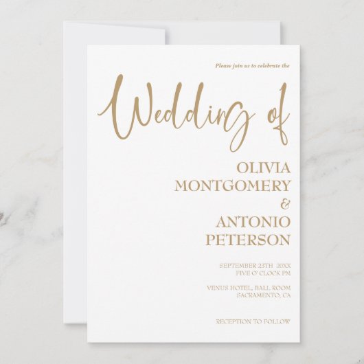 Modern Eenvoudig Goud en Wit QR Code Bruiloft Kaart (Voorkant)