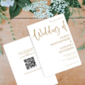 Modern Eenvoudig Goud en Wit QR Code Bruiloft Kaart