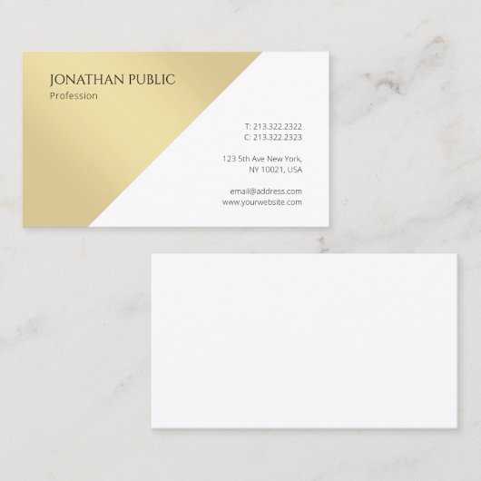 Modern Eenvoudig Goud Wit Sjabloon Professionele T Visitekaartje (Voorkant / Achterkant)