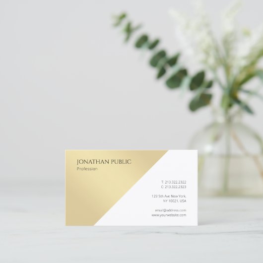 Modern Eenvoudig Goud Wit Sjabloon Professionele T Visitekaartje (Staand voorkant)