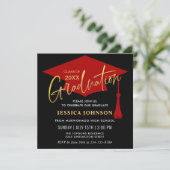 Modern Eenvoudig Gouden Rood Afstudeerfeest Kaart (Staand voorkant)