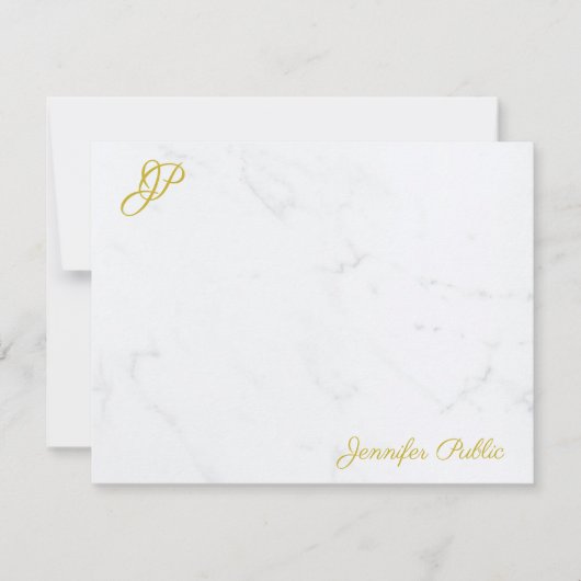 Modern eenvoudig gouden script Elegant Monogram vo Notitiekaartje (Voorkant)