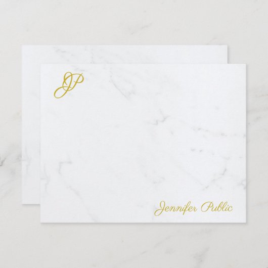 Modern eenvoudig gouden script Elegant Monogram vo Notitiekaartje (Voorkant / Achterkant)