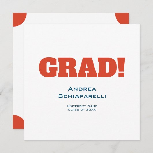 Modern Eenvoudig Graduation Party Rood en Blauw Vi Kaart (Voorkant / Achterkant)