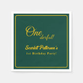 Modern eenvoudig groen en goud elegant 1e verjaard servet (Voorkant)