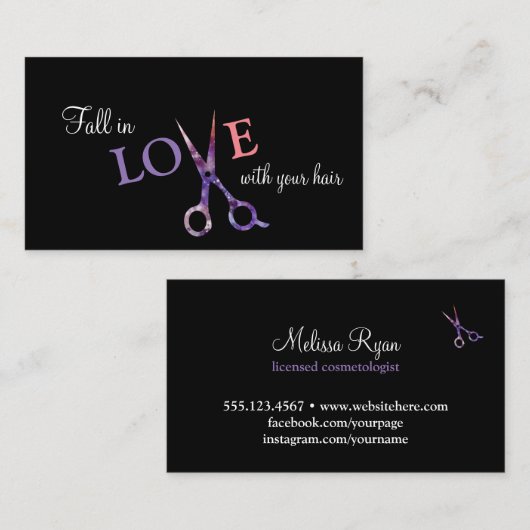 modern, eenvoudig haarstijllijstje zwarte roze visitekaartje (Voorkant / Achterkant)
