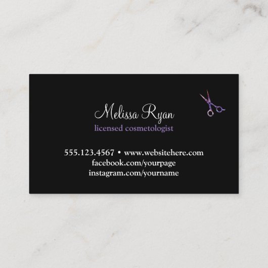modern, eenvoudig haarstijllijstje zwarte roze visitekaartje (Achterkant)