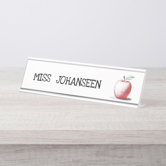Modern Eenvoudig Handgetekende Apple Schattige Tea Bureau Naambordje (Voorkant)