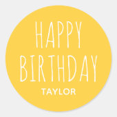 Modern Eenvoudig Happy Birthday Sticker Geel (Voorkant)