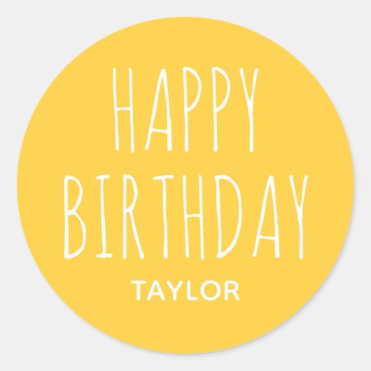 Modern Eenvoudig Happy Birthday Sticker Geel (Voorkant)