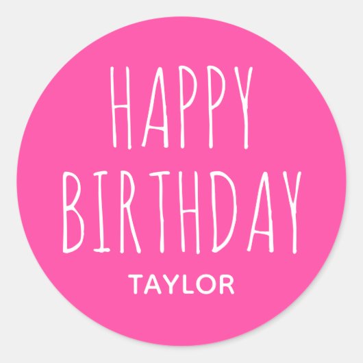 Modern Eenvoudig Happy Birthday Sticker Roze (Voorkant)