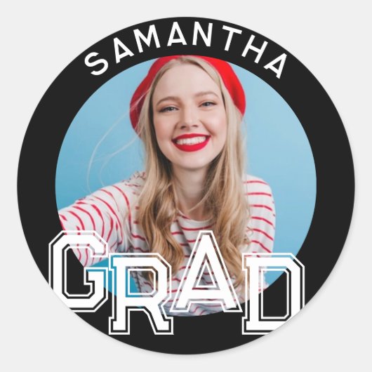 Modern Eenvoudig High School Afstudeerder Foto Afs Ronde Sticker (Voorkant)