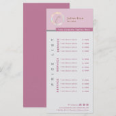 Modern eenvoudig holografisch monogram roze prijsl menu (Voorkant / Achterkant)