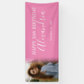 Modern Eenvoudig Hot Pink White Foto Verjaardagsfe Spandoek (Verticaal)