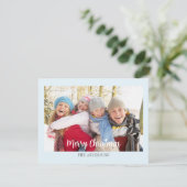 Modern Eenvoudig Ijsblauw Foto Kerstflat Feestdagenkaart (Staand voorkant)