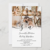 Modern eenvoudig initialen script 5 foto's bruilof kaart (Voorkant)