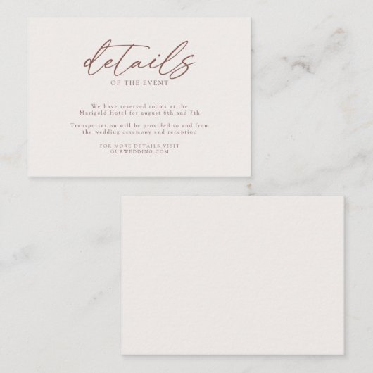 Modern Eenvoudig Ivoor Taupe Bruiloft Details Informatiekaartje (Voorkant / Achterkant)