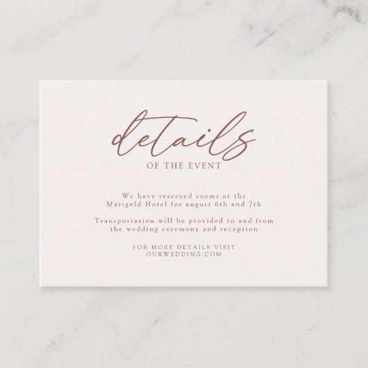 Modern Eenvoudig Ivoor Taupe Bruiloft Details Informatiekaartje (Voorkant)