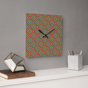 Modern eenvoudig kleurrijk vierkant geometrisch pa vierkante klok