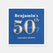 Modern Eenvoudig Koninklijk Blauw en Zilver 50ste  Servet (Voorkant)