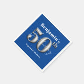 Modern Eenvoudig Koninklijk Blauw en Zilver 50ste  Servet (Hoek)