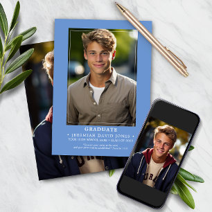 Modern Eenvoudig Korenbloem Blauw Foto Afstuderen Aankondiging