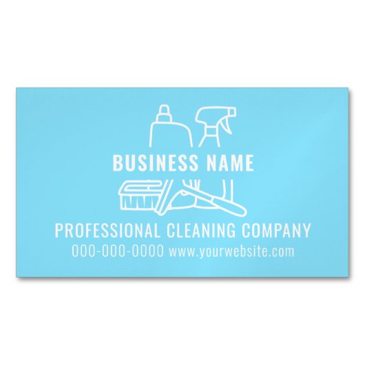 Modern Eenvoudig Lichtblauw Schoonmakend Bedrijf Magnetisch Visitekaartje (Voorkant)