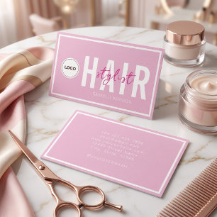 Modern Eenvoudig Logo Blush Roze Witte Kapper  Visitekaartje