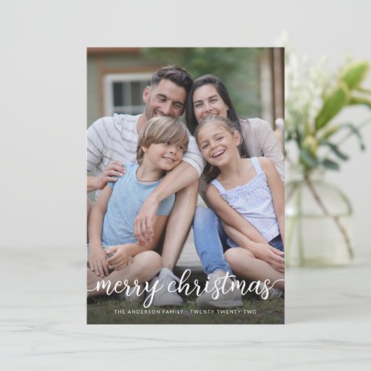 Modern Eenvoudig Merry Christmas met 2 foto's Feestdagenkaart (Staand voorkant)