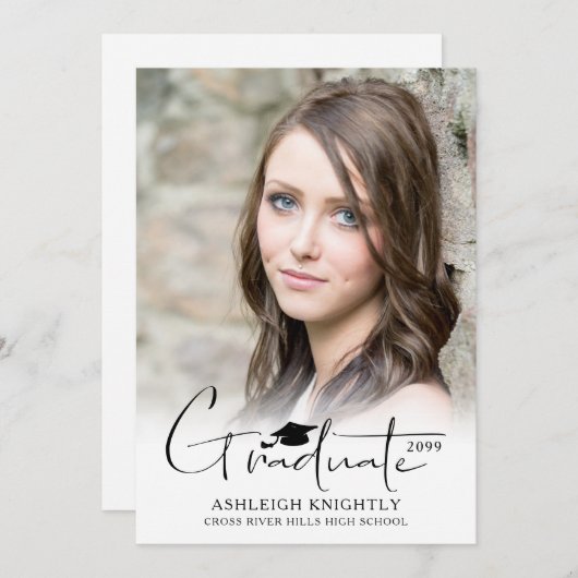 Modern eenvoudig met de hand geletterd Afstuderen  Aankondiging (Voorkant / Achterkant)