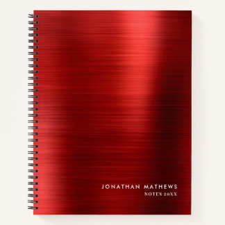 Modern eenvoudig metaal geborsteld rood notitieboek