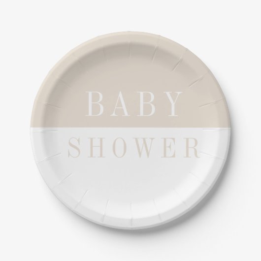 Modern eenvoudig minimaal beige baby shower papieren bordje (Voorkant)