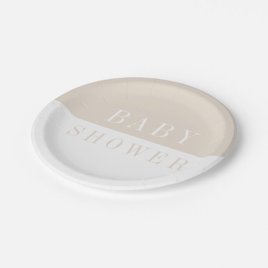 Modern eenvoudig minimaal beige baby shower papieren bordje (Gekanteld)