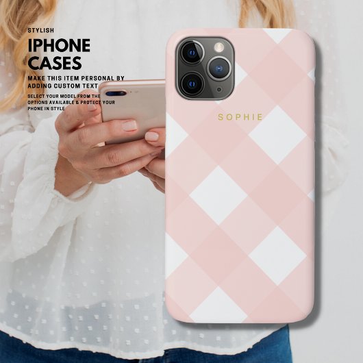 Modern Eenvoudig Minimaal Girly Blush Roze Gingham Case-Mate iPhone Case