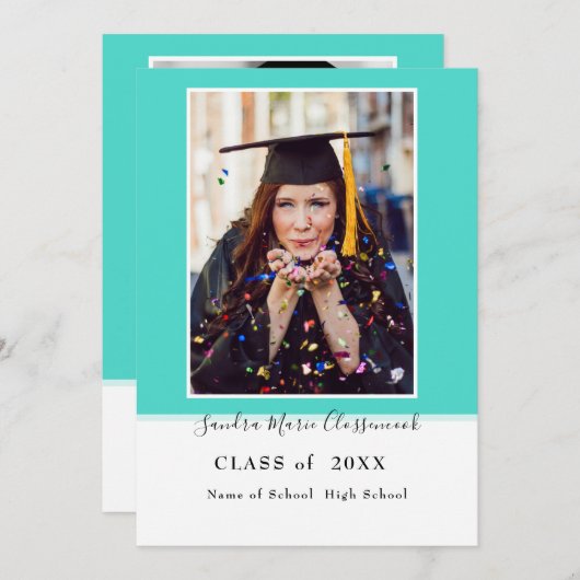 Modern Eenvoudig Minimal Aqua Blauwgroen blauw afs Aankondiging (Voorkant / Achterkant)