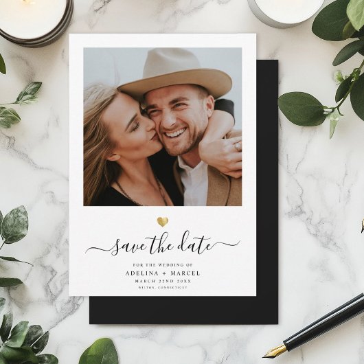 Modern eenvoudig, minimalistisch Gold Heart-script Save The Date