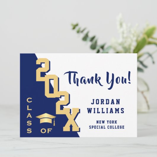 Modern eenvoudig minimalistisch Golden Blue Afstud Bedankkaart (Staand voorkant)