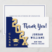 Modern eenvoudig minimalistisch Golden Blue Afstud Bedankkaart (Voorkant / Achterkant)