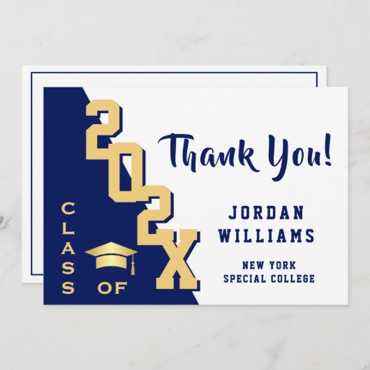 Modern eenvoudig minimalistisch Golden Blue Afstud Bedankkaart (Voorkant / Achterkant)