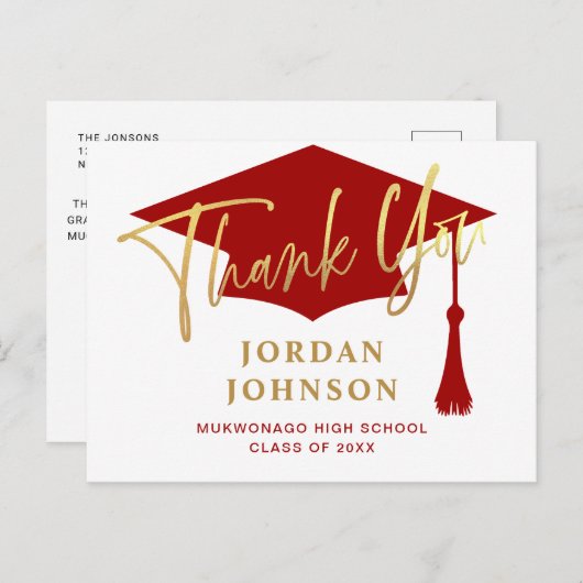 Modern eenvoudig minimalistisch rood Afstuderen da Briefkaart (Voorkant / Achterkant)