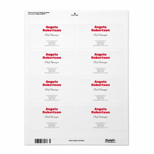 Modern eenvoudig minimalistisch rood wit etiket (Full Sheet)