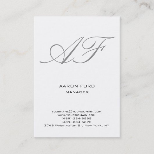 Modern eenvoudig minimalistisch wit grijs monogram visitekaartje (Voorkant)